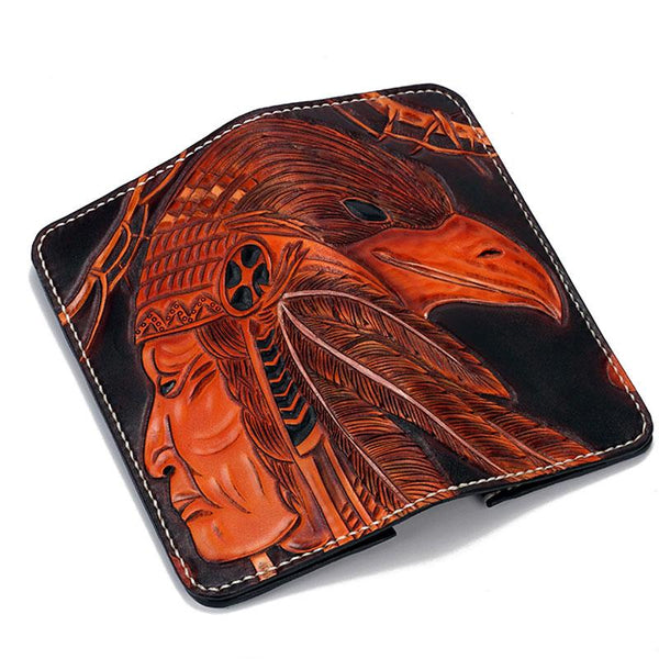 Handmade Leather Indian Eagle Mens Chain Biker Wallet Cool Leather Wallet With Chain Wallets for Men - imessengerbags