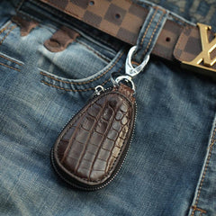 Crocodile Leather Mens Audi Volkswagen Toyota Car Key Case Car Key Holder with Belt Loop For Men - imessengerbags