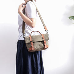 Canvas Leather Mens Womens Small Side Bag Green Courier Bag Messenger Bag for Men - imessengerbags