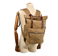 Cool Canvas Leather Mens Black College Backpack 15'' Computer Backpack Travel Backpack Hiking Bag for Men - imessengerbags