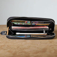 Handmade Genuine Leather Mens Cool Tooled Long Leather Wallet Bifold Clutch Wallet for Men - imessengerbags