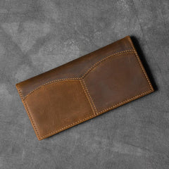 Vintage Brown Leather Mens Bifold Long Wallet Long Bifold Card Wallet For Men - imessengerbags