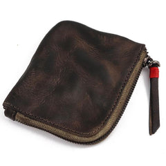 Vintage Leather Men's Small Change Wallet Brown Zipper Front Pocket Wallet For Men