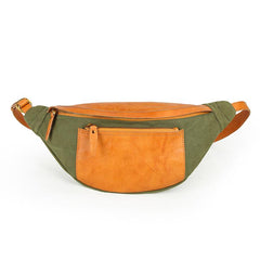 Canvas Leather Mens Caramel Waist Bag Army Green Fanny Pack Hip pack Chest Bag For Men - imessengerbags