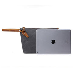 Cool Canvas Leather Mens Wristlet Bag Vintage Clutch Zipper Bag for Men