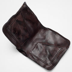 Dark Brown Handmade Leather Mens Bifold Small Wallet Brown billfold Wallet Card Wallet For Men - imessengerbags