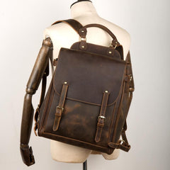 Black Fashion Mens Leather 15-inch Computer Backpack Brown Satchel Backpack School Backpacks for men - imessengerbags