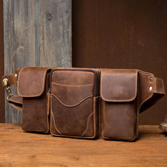 Cool Brown Leather Mens Fanny Pack Tool Waist Bags Hip Pack Belt Bag Bumbags for Men