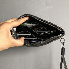 Genuine Leather Mens Clutch Cool Slim Wallet Zipper Clutch Wristlet Wallet for Men - imessengerbags