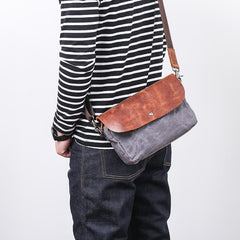 Leather Canvas Mens Small Side Bag Gray Courier Bag Postman Bag Messenger Bag for Men - imessengerbags