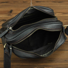 Black Fashion Leather Mens 10 inches Small Courier Bag Black Postman Bags Side Bag Messenger Bag For Men