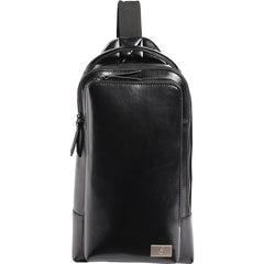 Cool Leather Men's Black Sling Bag One Shoulder Backpack Chest Bag For Men - imessengerbags