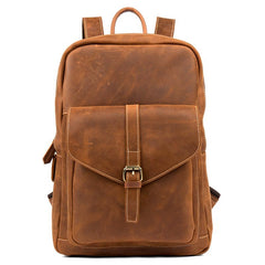 Casual Brown Large Leather Mens 15 inches Travel Backpack Computer Backpack School Backpack for Men - imessengerbags