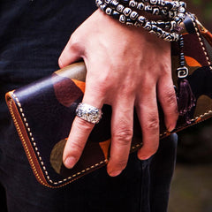 Handmade Leather Men Camouflage Cool Leather Wallet Long Phone Clutch Wallets for Men - imessengerbags