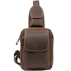 Cool Brown Leather Mens One Shoulder Backpack Sling Bag Brown Crossbody Pack Chest Bag for men