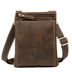 Dark Brown Cool Leather Small Vertical Side Bag Messenger Bags Courier Bag for Men - imessengerbags