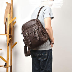 Coffee Cool Leather Mens School Backpack College Backpack 14'' Computer Backpack For Men - imessengerbags