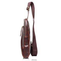 Cool Mens Red Brown Leather Chest Bag Sling Bag Crossbody Sling Bag For Men - imessengerbags