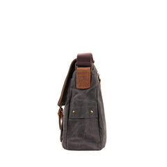 Navy Blue Leather Waxed Canvas Mens Side Bag Messenger Bags Gray Casual Courier Bags for Men