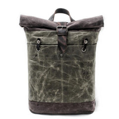 Waxed Canvas Leather Mens College Waterproof 15'' Computer Backpack Travel Backpack Hiking Bag for Men - imessengerbags