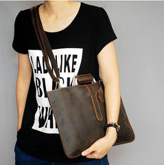 Leather Mens Dark Brown Briefcase 13'' Laptop Bag Red Brown Side Bag Handbag For Men - imessengerbags
