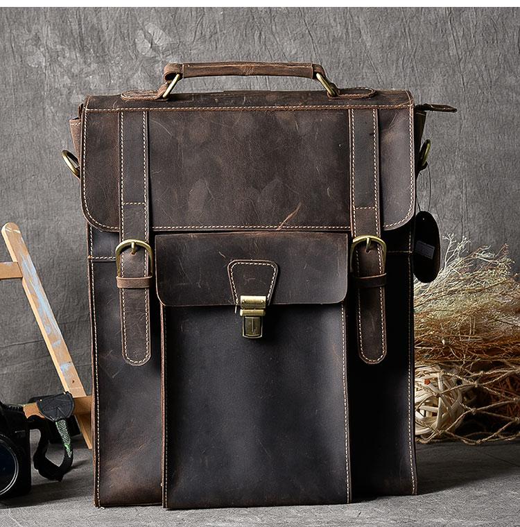 Leather Mens 14" Brown Laptop Backpack Side Bag Backpack College Backpack Handbag for Men - imessengerbags