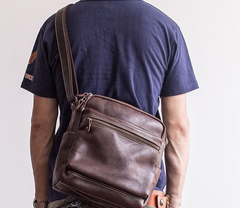 Genuine Leather Mens Cool Messenger Bag Square Bag Chest Bag Bike Bag Cycling Bag for men - imessengerbags