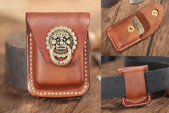 Handmade Brown Leather Mens Zippo Lighter Case With Belt Loop Zippo Standard Lighter Holders For Men