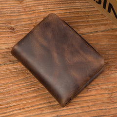 Brown Cool Leather Mens Trifold Small Wallet billfold Wallet Bifold Pocket Small Wallet for Men - imessengerbags