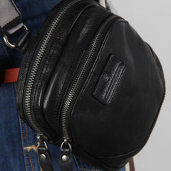 Genuine Leather Mens Cool Chest Bag Sling Bag Crossbody Bag Travel Bag Hiking Bag for men