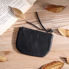 Black Leather Mens Card Wallets Cool Small Zipper Change Wallet Coin Purse For Men