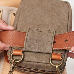 Canvas Leather Mens Belt Pouch Waist Bag Small Side Bag for Men