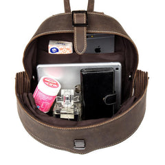 Dark Brown Unique Mens Leather 10-inch Small Backpacks Cool Beetle Backpacks Round Backpack for men - imessengerbags