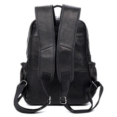 Black Business Mens Leather 14-inch Computer Backpacks Cool Travel Black Backpacks School Backpack for men - imessengerbags