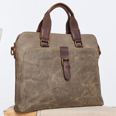 Mens Gray Canvas Briefcase Handbag Work Bag Business Bag for Men - imessengerbags