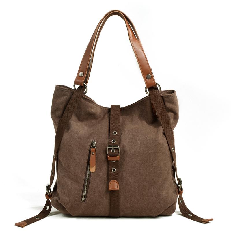 Casual Canvas Leather Womens Mens Gray Tote Bag Shoulder Bag Khaki Tot ...