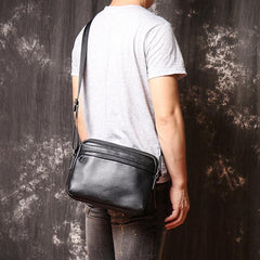 Black LEATHER MENS Small Courier Bag SIDE BAG Black Leather MESSENGER BAG FOR MEN