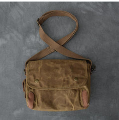Canvas Leather Mens Womens Dark Gray Vintage Side Bag Khaki Messenger Bag Small Shoulder Bag For Men - imessengerbags