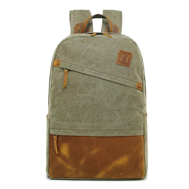Canvas Leather Mens 14" Black Computer Backpack Green Travel Backpack Blue College Backpack for Men - imessengerbags