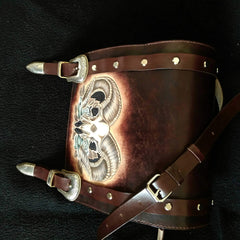 Cool Handmade RAM Skull Tooled Leather Mens Biker Saddle Bag Biker Barrel Side Bag Messenger Bag For Men - imessengerbags