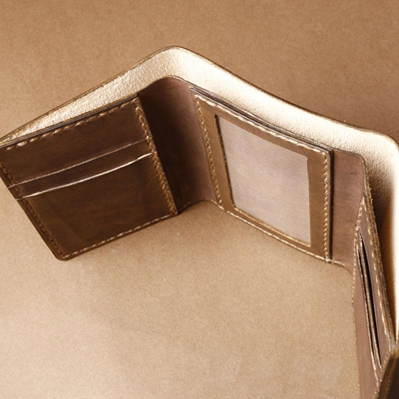 Handmade Coffee Leather Mens Small Trifold Wallet Cool billfold Wallet for Men - imessengerbags