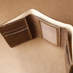Handmade Coffee Leather Mens Small Trifold Wallet Cool billfold Wallet for Men - imessengerbags