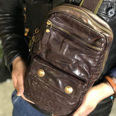 Genuine Leather Mens Cool Chest Bag Sling Bag Crossbody Bag Travel Bag Hiking Bag for men - imessengerbags