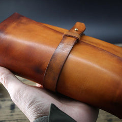 Handmade Leather Mens Brown Bifold Long Wallet Vintage Cool Clutch Wallet for Men
