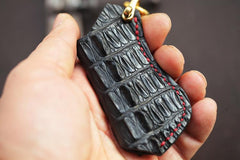 Black Crocodile Leather Mens Disposable Lighter Case Lighter Holder with Belt Clip For Men