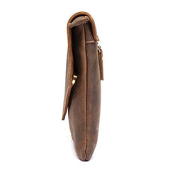 Dark Brown Vintage Leather Wristlet Bag Mens Tablet Bag Handy File Bag Clutch Bag For Men - imessengerbags