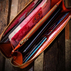 Handmade Leather Tibetan Mens Chain Biker Wallet Cool Leather Wallet Long Clutch Wallets for Men