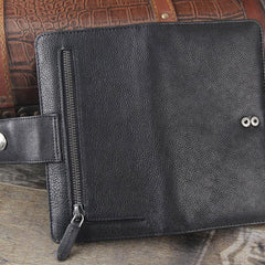 Genuine Leather Mens Cool Long Leather Wallet Cards Clutch Wristlet Wallet for Men - imessengerbags