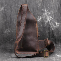 Vintage Brown Leather Men's Chest Bag One Shoulder Backpack Sling Bag For Men