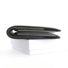 Black Leather Mens Bifold Small Wallet Front Pocket Wallet Slim Small Wallet for Men - imessengerbags